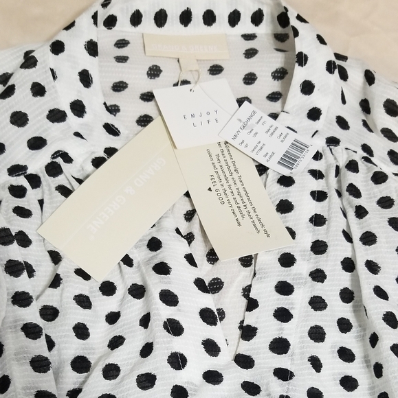 New. NWT Grand Greene ,Polka Dot Blouse, Colors: Black and white, Size XL - Picture 9 of 13